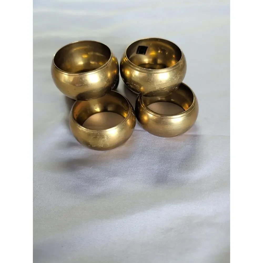 Christmas Napkin Rings 5 Gold Color White Enamel Starburst Party Dinner Bling